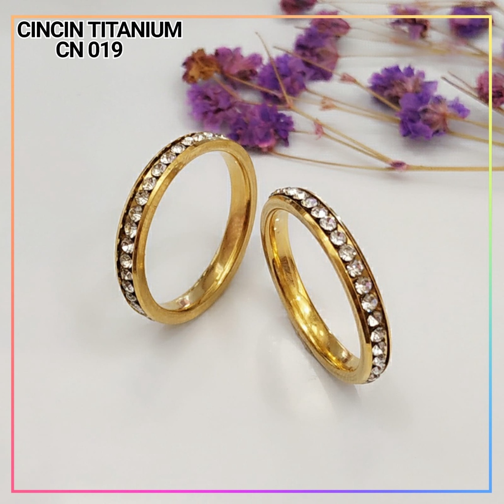 Cincin Titanium/stainless steel couple harga/1biji cincin dewasa permata full lapis emas gold CN 019