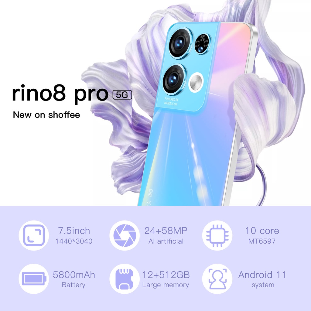 [BISA COD] 2022 Smartphone Baru Rino8 Pro 7.5 -Inch HD Camera HD Ponsel 12GB+512GB Dual -Card Ponsel Murah Android 11.0 Ponsel Baru Promosi Harga Rendah Harga Rendah  murah