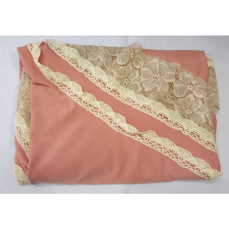 Hijab / Jilbab / Kerudung / Bergo / Khimar Instan Jersey Serut Renda List / Renda Serut Renda List Model Bergo Terbaru Termurah,Terjangkau dan Terlaris 2021/ Kerudung Wanita/ Muslimah Hijab-Peach