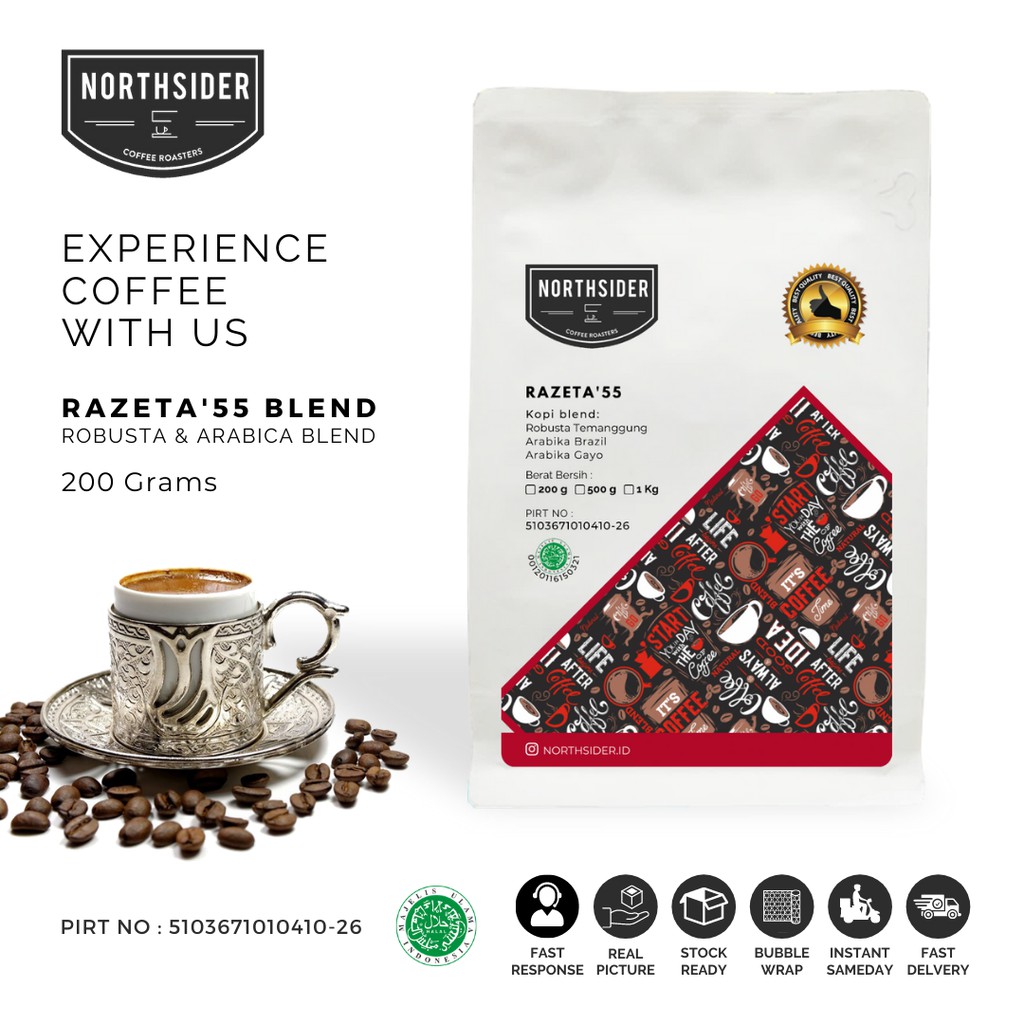 BIJI KOPI SUSU RAZETA'55 BLEND ROBUSTA-ARABIKA  - 200GR NORTHSIDER COFFEE