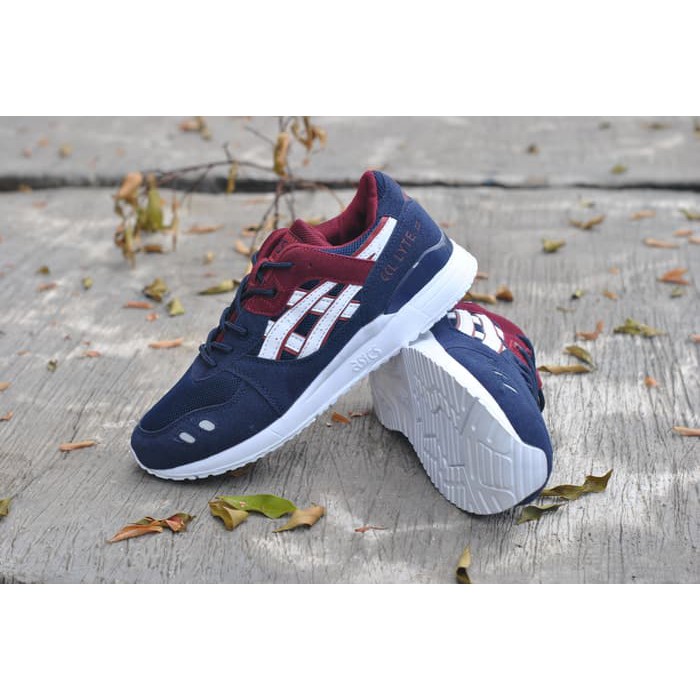 Terlaris {jso} SEPATU PRIA ASICS GEL LYTE III PREMIUM NAVY LOGO PUTIH