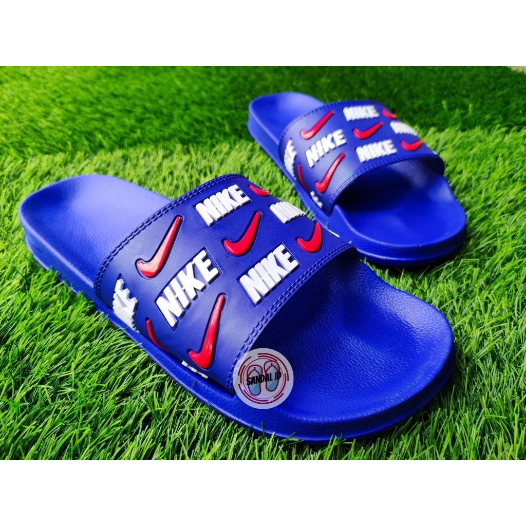 Sandal Selop Bahan Karet Eva Import Model Nike - Sendal Impor Selop Pria Wanita Dewasa - Biru