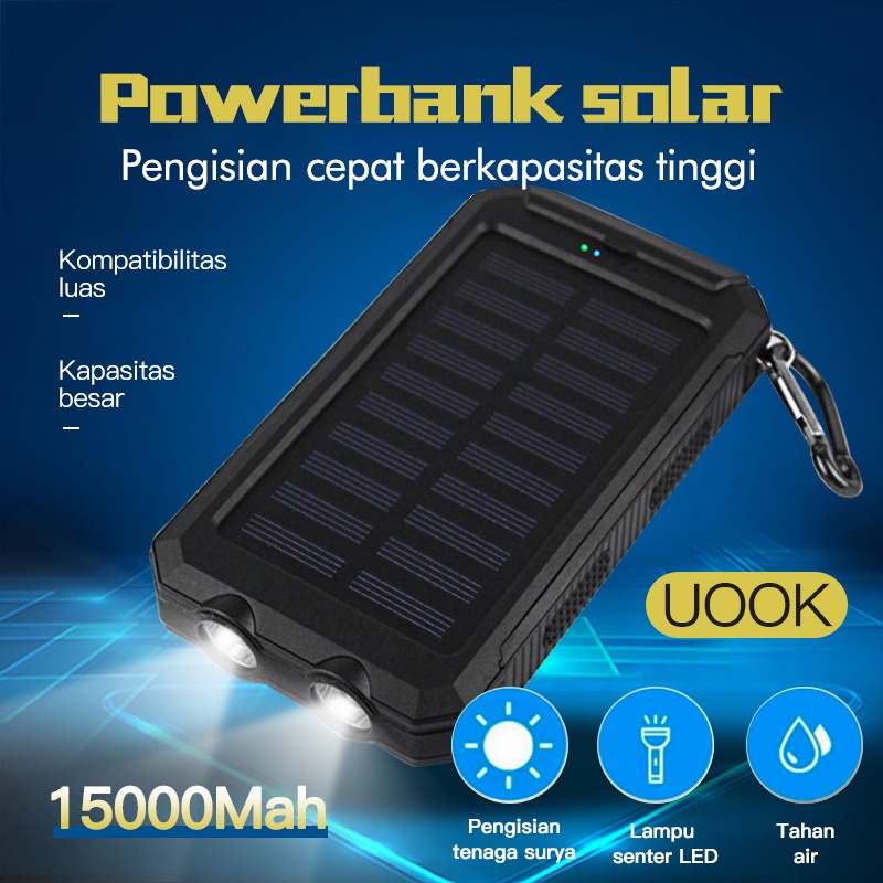 [UOOK]15000 mAh Powerbank Fast Charge Japan Design Solar Power Bank Charger Flashlight LED Outdoor