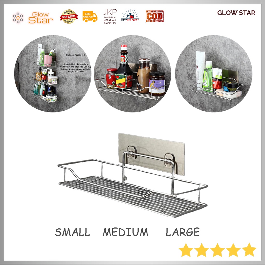 Rak Gantungan Gantung wadah Kamar Mandi Bathroom Organizer Dapur Rak Serbaguna Rack Stainless Steel Size Shampo Sampo Tempel