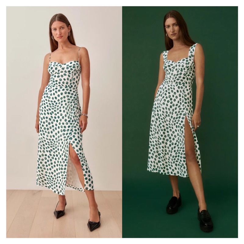 White Pattern Front Slit Summer Dress