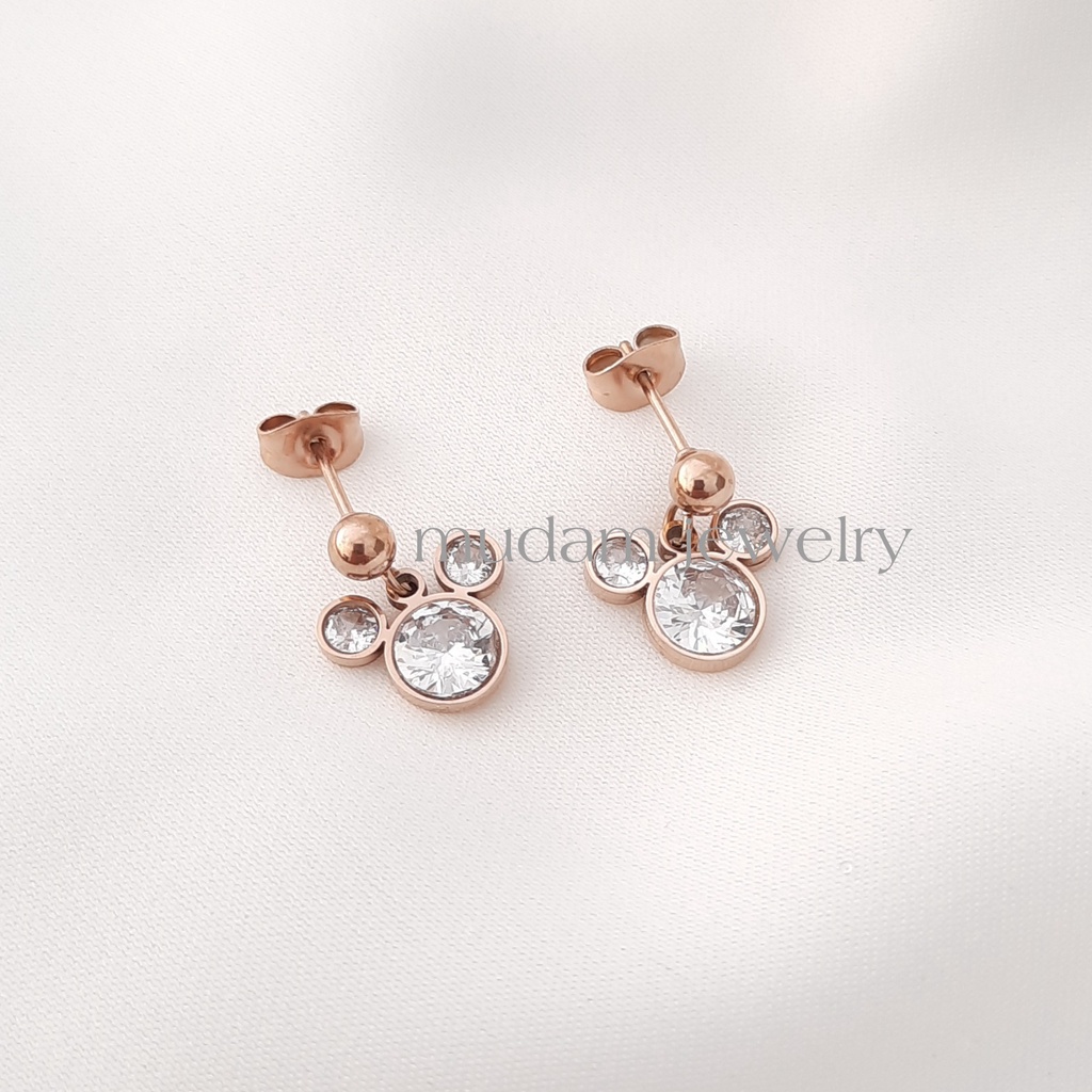 Anting Tusuk Titanium Mouse Diamonds Artifisial Dengan Pentol Tersedia Warna Rose Gold