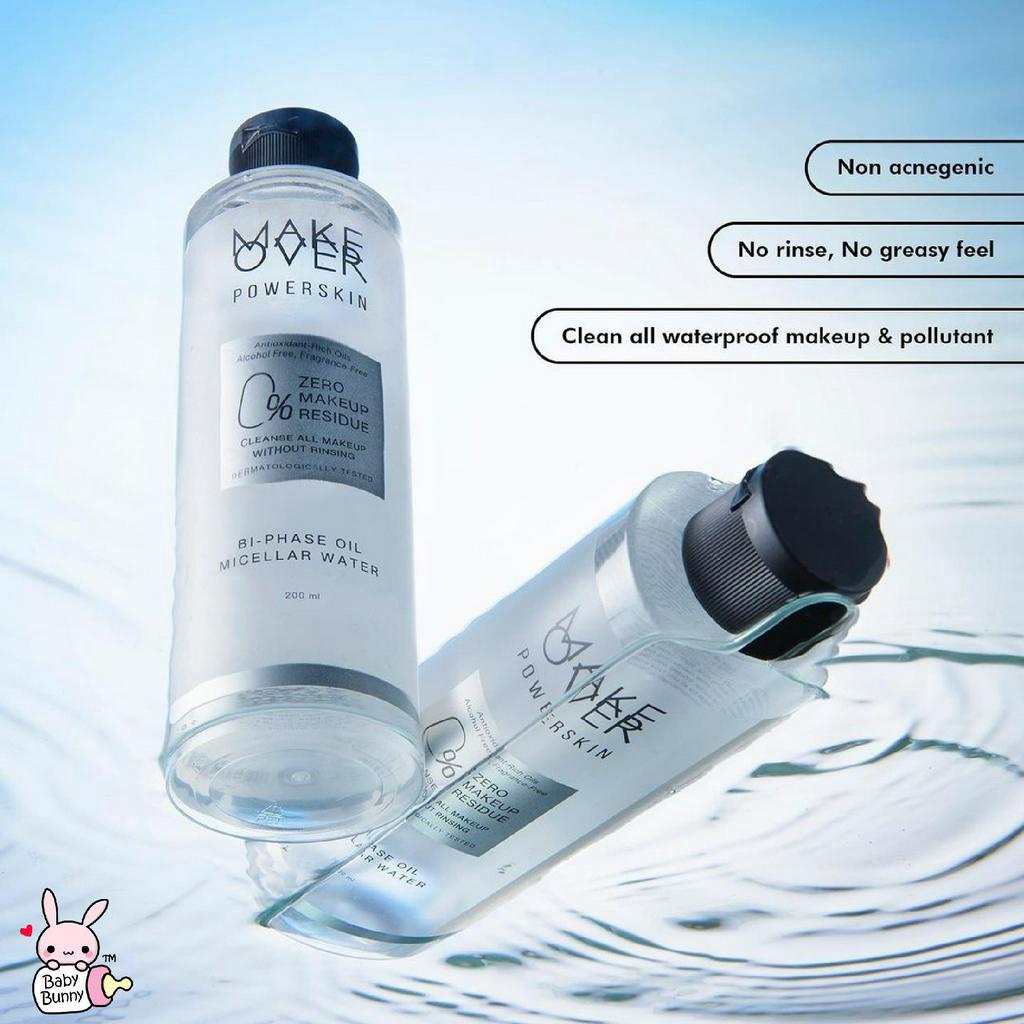 ❤ BELIA ❤ MAKE OVER Powerskin Bi-Phase Oil Micellar Water 200ml | 0% Zero Makeup Residue | BPOM