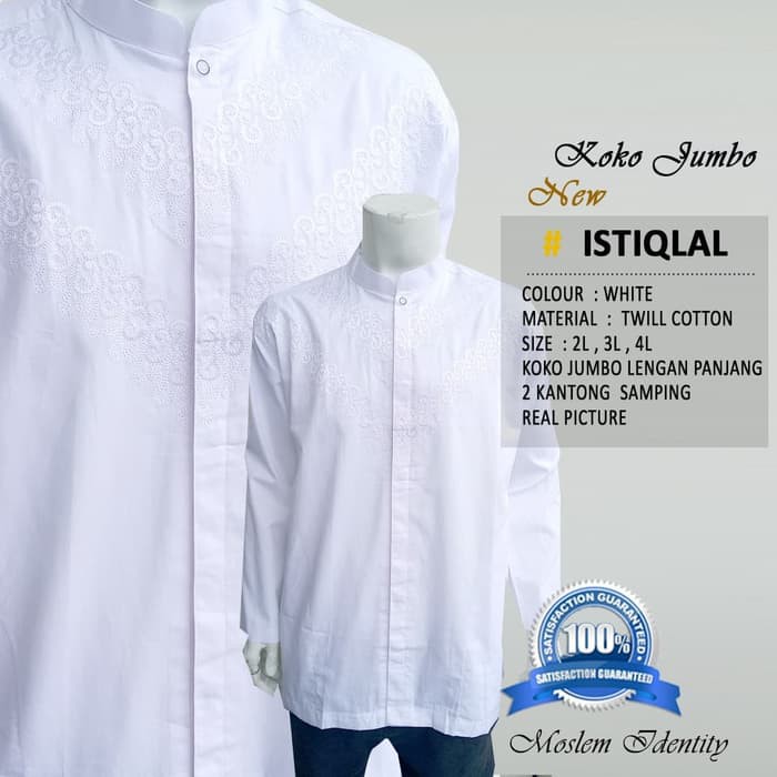 Baju Koko Kurta Pakistan Putih Lengan Panjang Pria Mus HD634  , Bordir, Lengan Panjang Jumbo