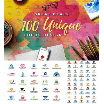 100 Unique Logo Bundle - Photoshop &amp; Illustrator