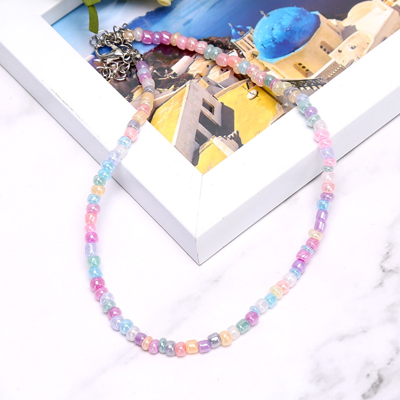 Kalung Choker Rantai Manik-Manik Warna-Warni Gaya Boho