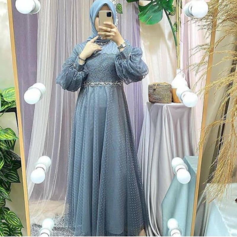 RAWNIE DRESS/Dress LENGAN BALON/dress pesta lengan balon/Raffina dress/Raffina gamis/Dress pesta til