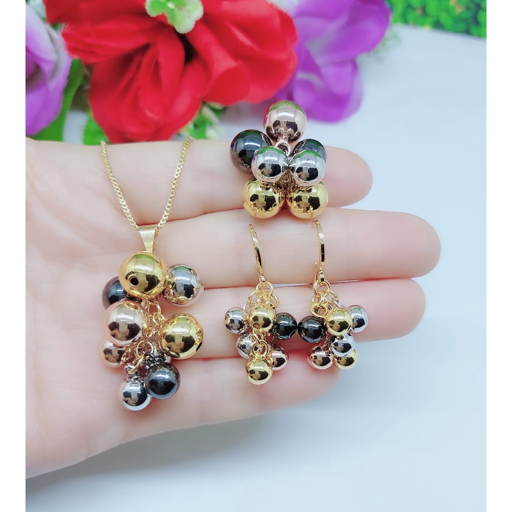 Set xuping kalung cincin dan anting anggur lapis emas perhiasan fashion