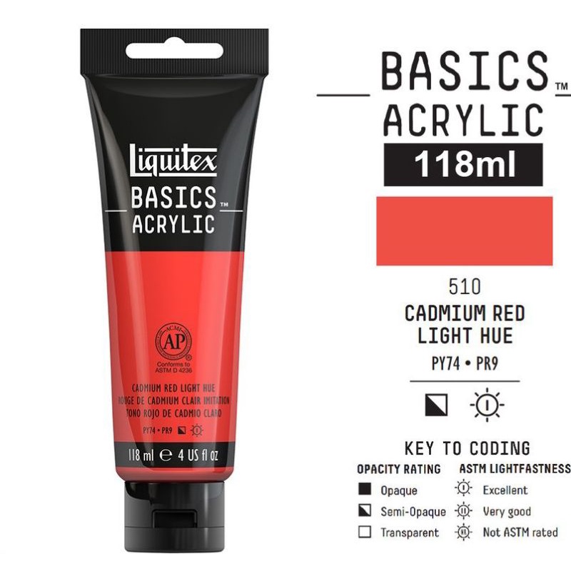 

LIQUITEX BASICS ACRYLIC COLOUR 118 ML CADMIUM RED LIGHT HUE