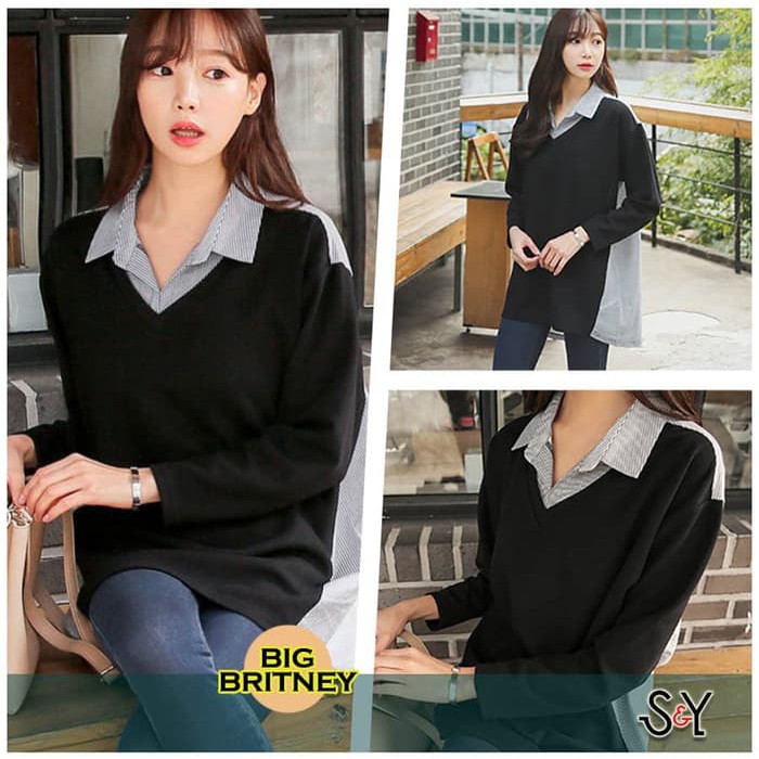 discon Big Britney Salur Blouse Big Size Baju Atasan Wanita Jumbo Spandex kuliah,kerja,kantor,pesta