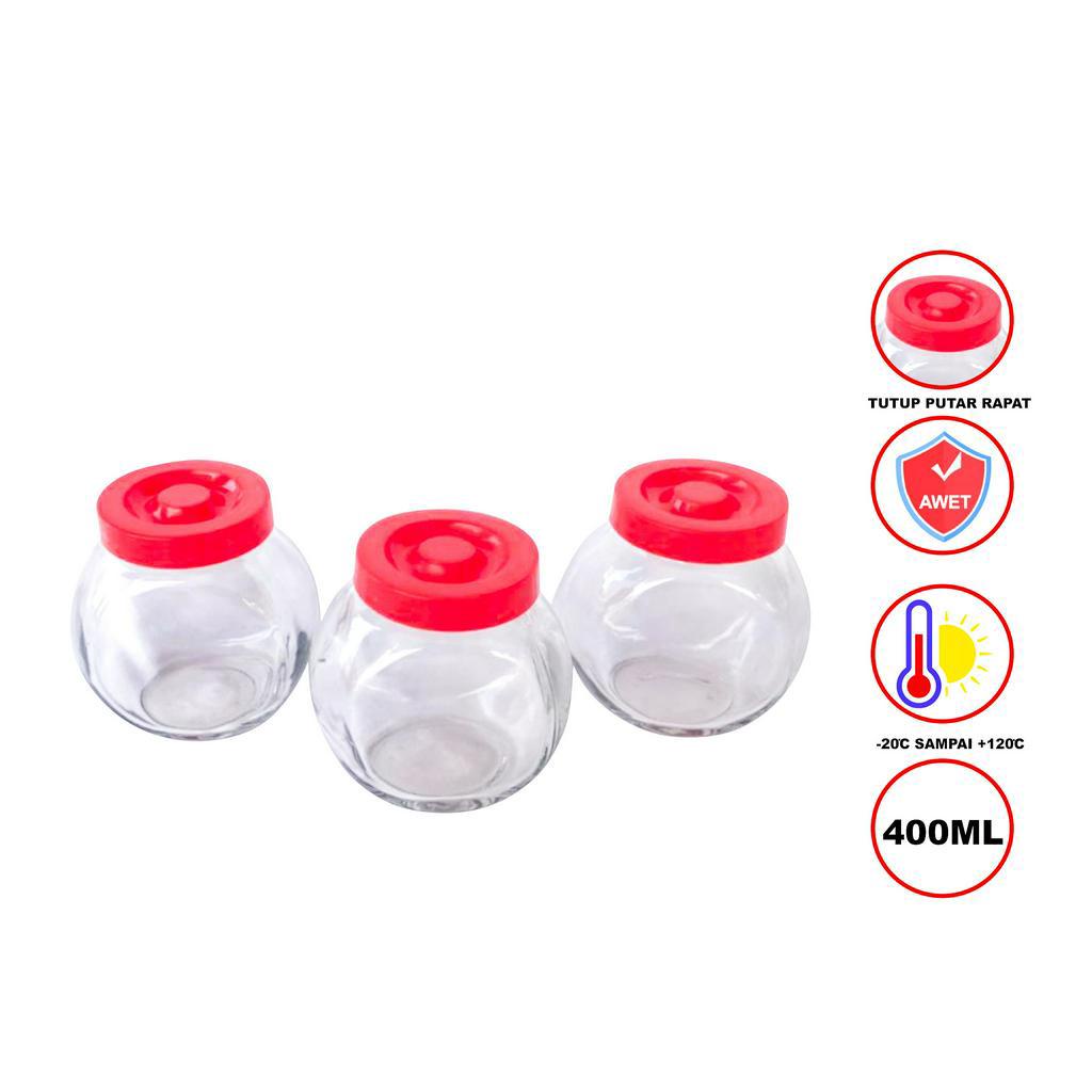 Mulya Jaya 3 Pcs Toples Kaca Kedap Udara Stoples Wadah Bumbu Kedaung
