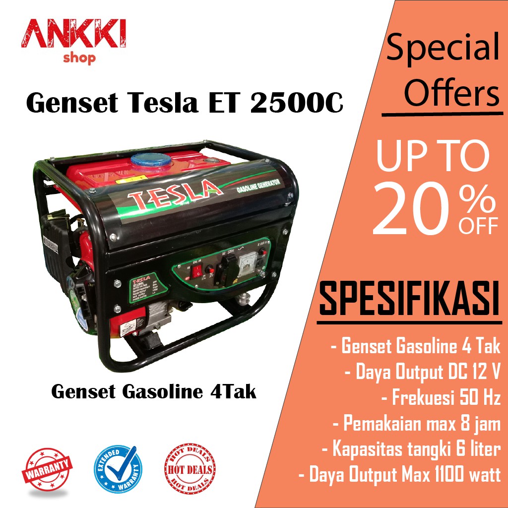 Genset Bensin 4Tak / Genset Gasoline Tesla ET 2500C Bergaransi