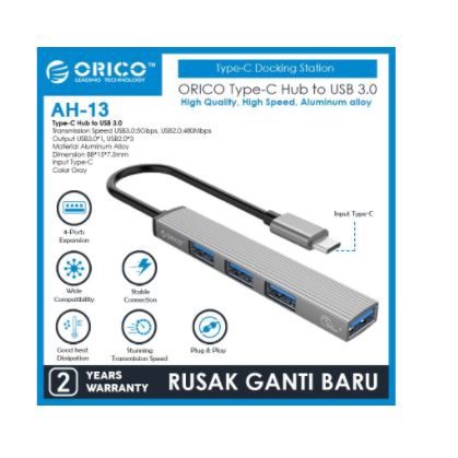 Type-c to usb-A hub orico 3 port 3.0 2.0 5Gbps 480Mbps slim mini ah-13 - Terminal usb-c to usb2.0 usb3.0 3 slot