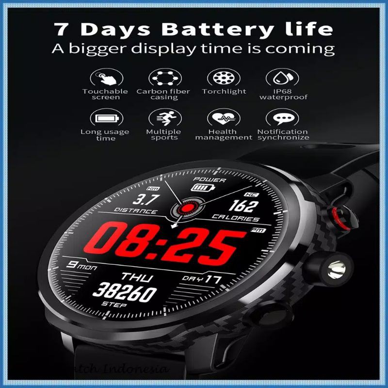 Microwear L5 Tekstur Carbon Fiber LED Light Edge to Edge Smartwatch + headset robot