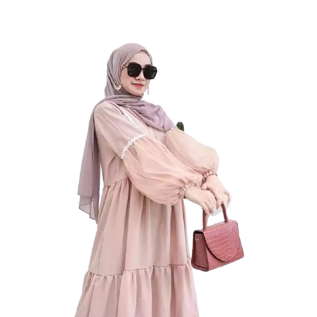 Baju Gamis Tile Motif Renda Gamis Tangan Balon Dress Muslim Remaja