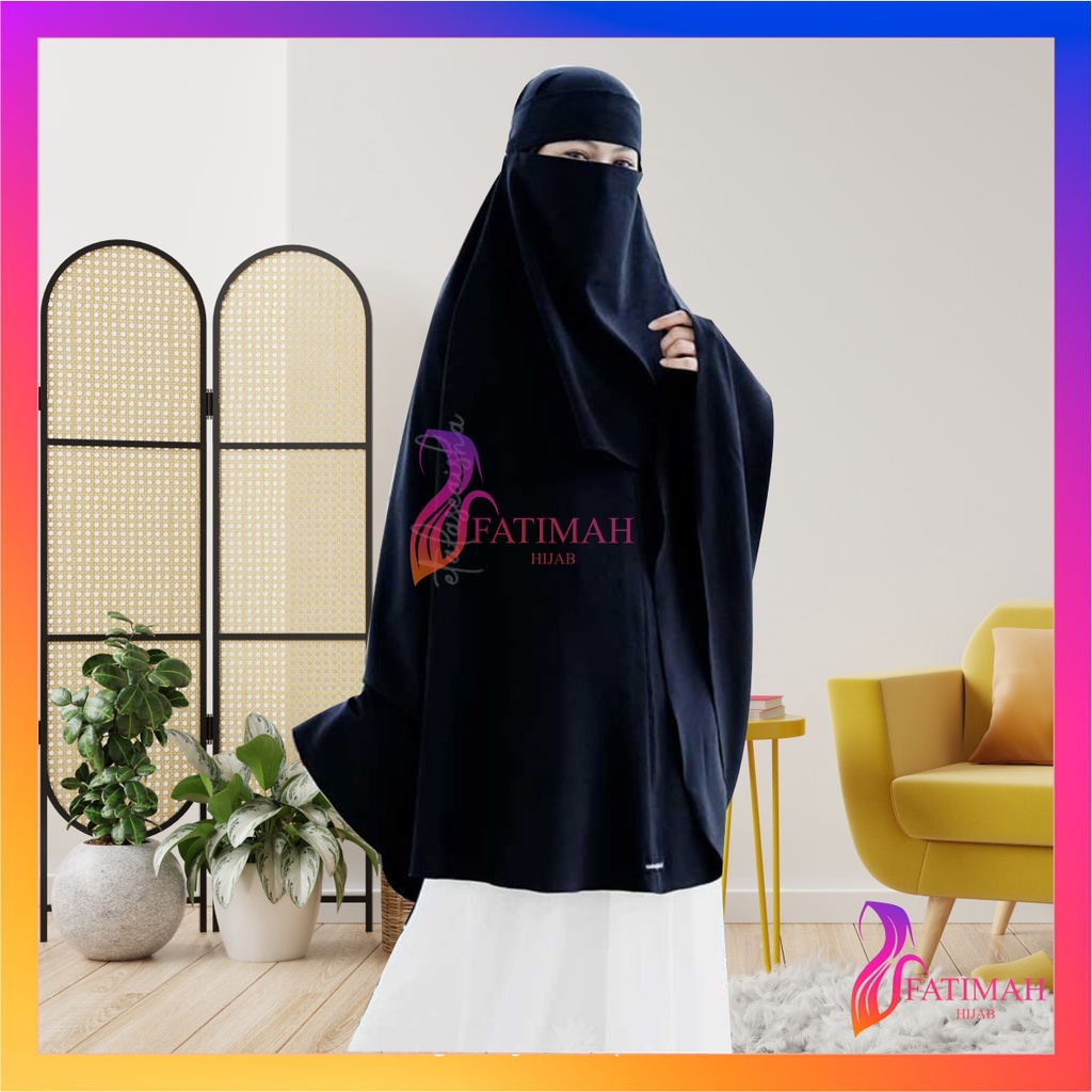 Set Jilbab Syari Long Khimar Non Pet Bonus Niqab Bandana Wolfis Alsyahra Exclusive