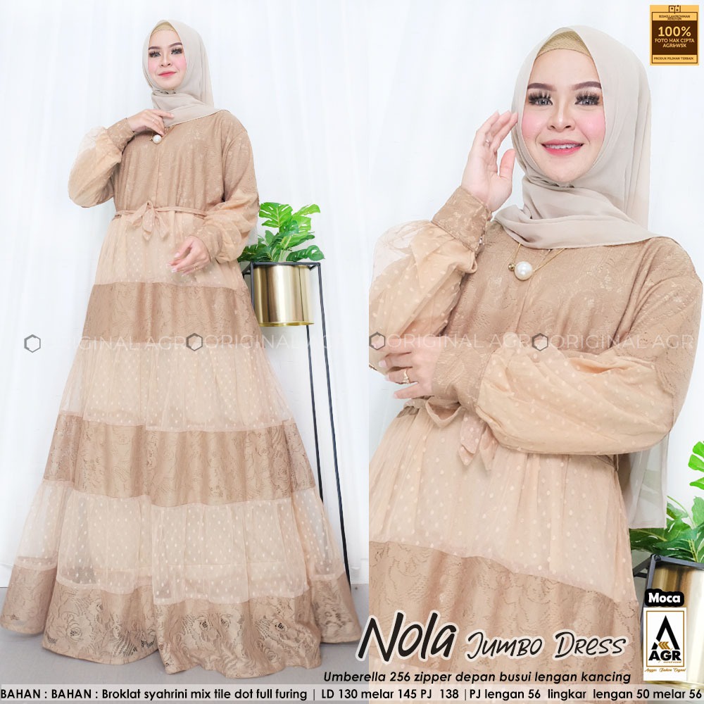 Gamis Maxi Dress Brokat Premium ll LD 130 Pj 138 ll Nola Jumbo Dress ll Original by AGR ll ANANDA