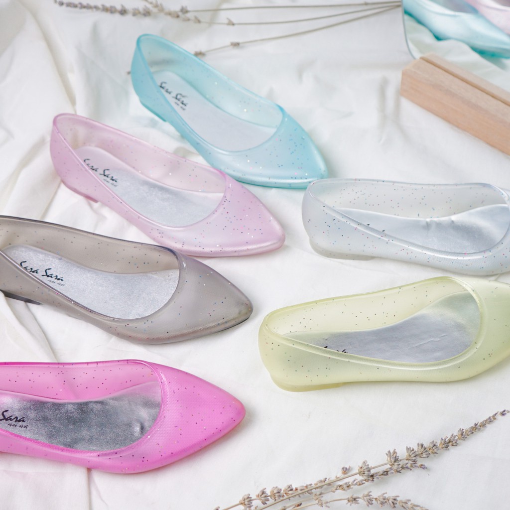 Sepatu Jelly Wanita Trendy Sarasara LOLITA Jelly Flat Shoes Transparan Warna Warni