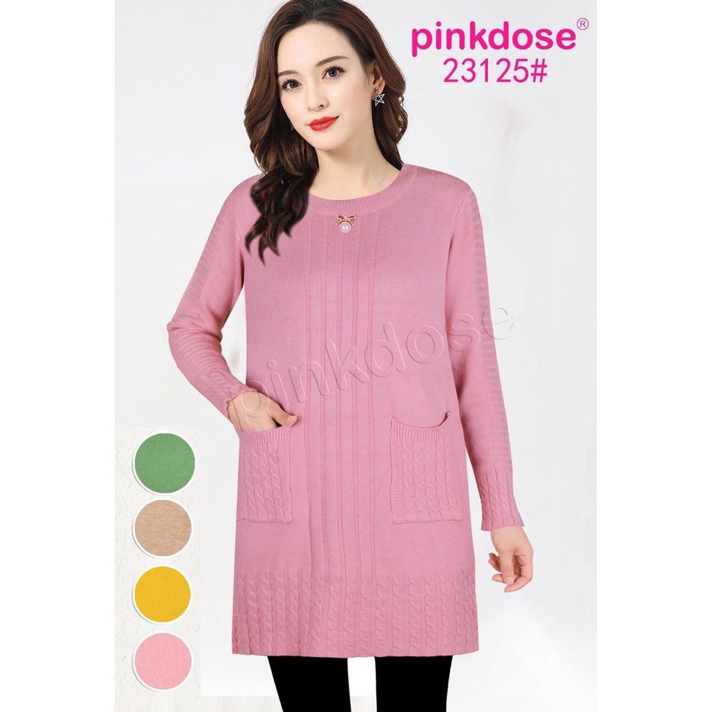 PINKDOSE - TUNIK RAJUT IMPORT | ATASAN MUSLIMAH TUNIK BERKANTUNG - 23125