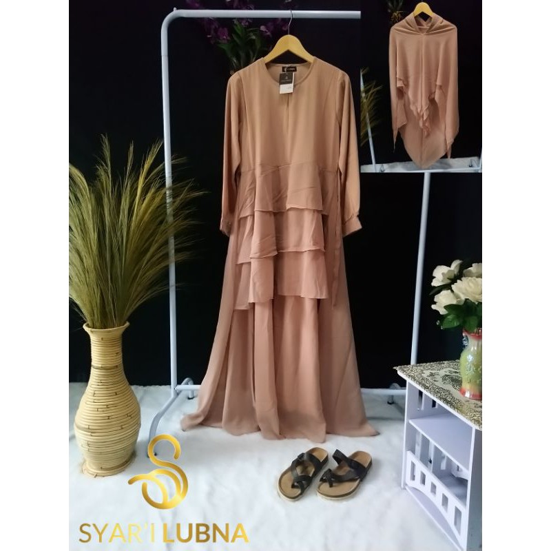 lubna syar'i gamis cerutty baby doll polos tiga layer