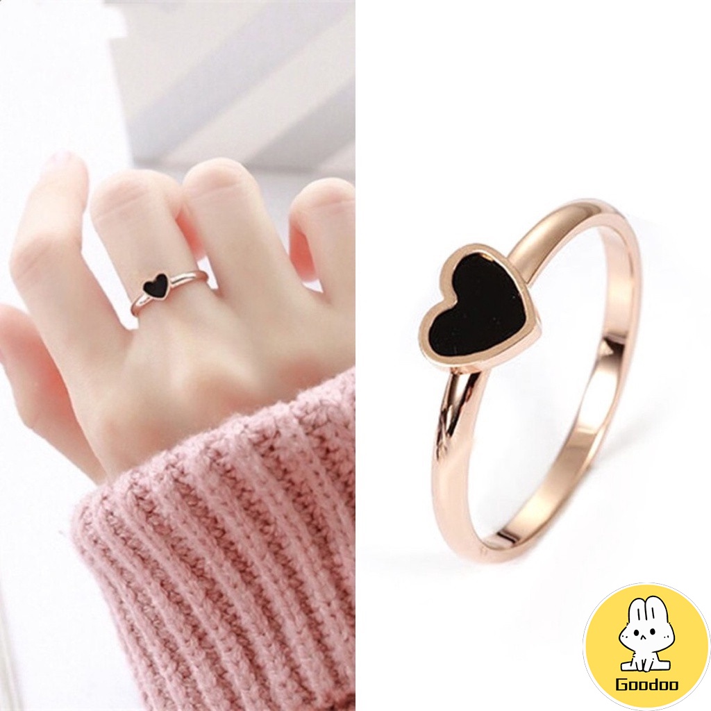 Korean Cinta Hati Cincin Titanium Lapisan Emas Model  Rose Gold Gold Ring Aksesoris Wanita -Doo