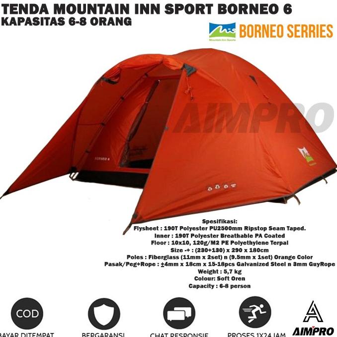 Tenda Camping Mountain Inn Sport Borneo 6 Kapasitas 8 Orang TERMURAH