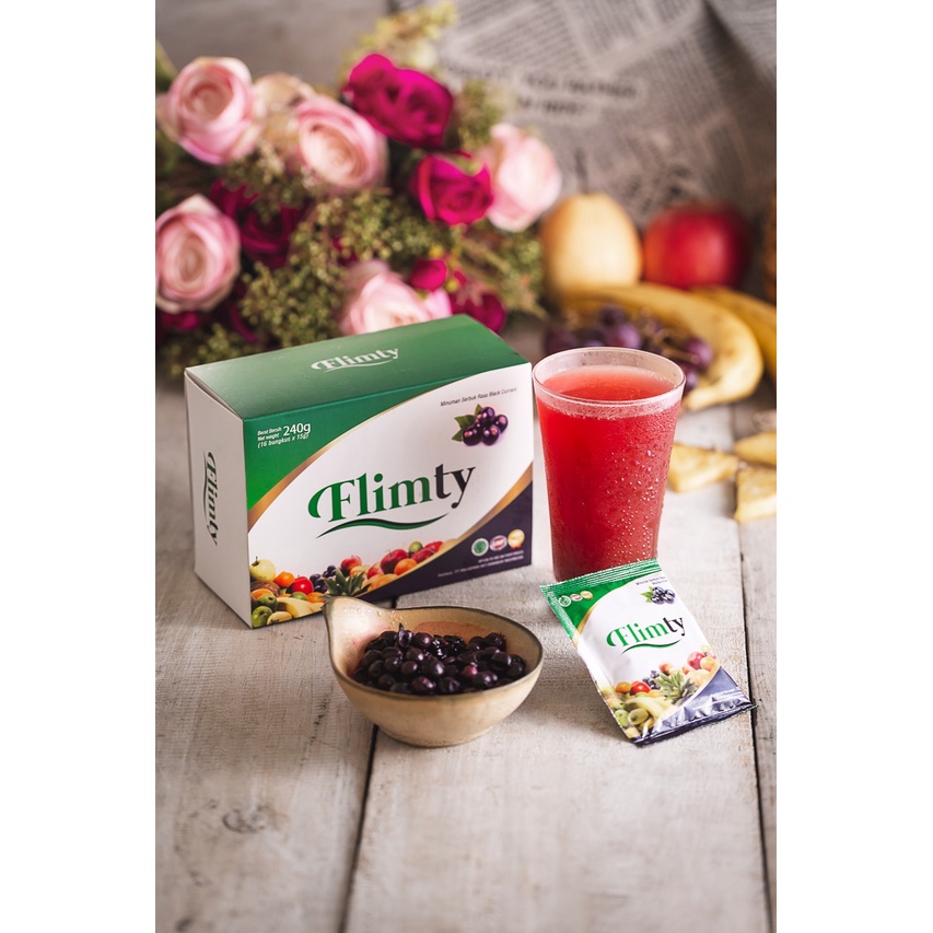 Flimty Fiber Antidioxidan Rasa Balackcurrant &amp; Raspberry / 1 Box isi 16 Sachet