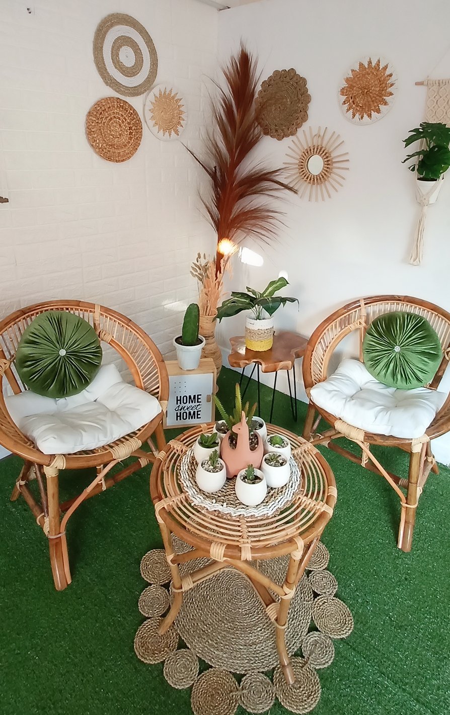 Rug Seagras Matahari D70 Cm/ Karpet Bulat Anyaman/ Dekorasi Boho / Alas Tikar