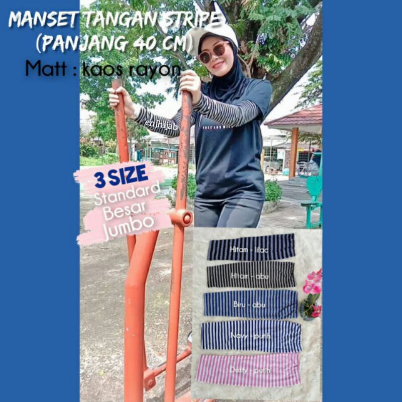 Manset Tangan Motif Salur Strip Deker Lengan Panjang 40cm Arm Sleeves Futsal Sepeda Jogging Olahraga