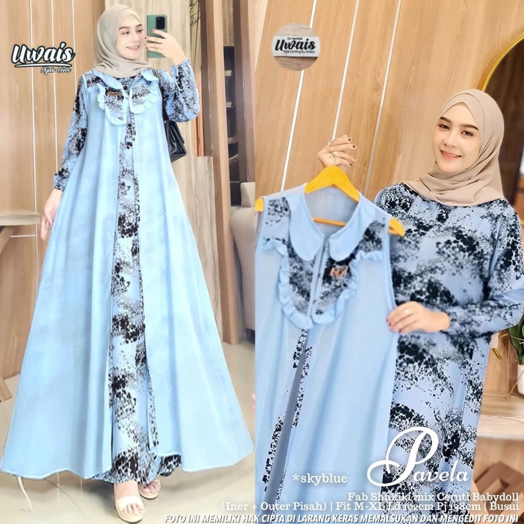 Baju Gamis Wanita Set Outer Panjang Motif Abstrak Terbaru Pavela Set  Zahira