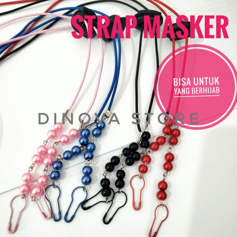 strap masker hijab mutiara 2in1 polos stopper/strap mask/kalung masker