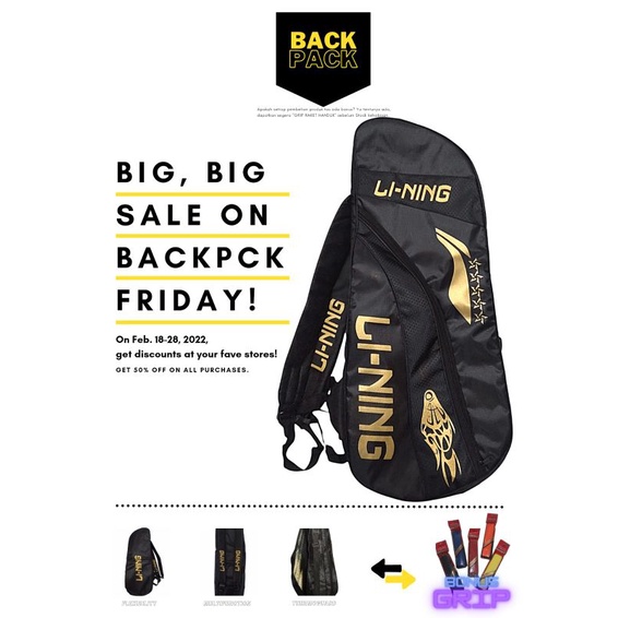 TAS RAKET BULU TANGKIS/ TAS RAKET BADMINTON LI-NING 3IN1 THERMO GUARD/ TAS SELEMPANG MURAH BISA COD 
