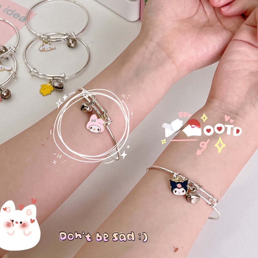 Gelang Bangle Alloy Lapis Silver Dengan Liontin Bentuk Anjing / Kelinci Untuk Wanita