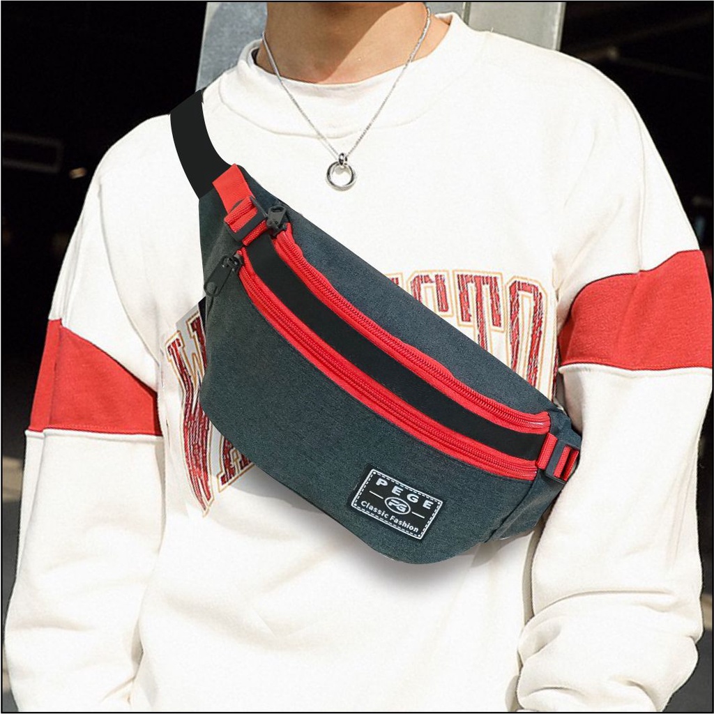 Tas Selempang Waistbag Pria PEGE Slempang Bahu Model Trendy Casual Bahan Tebal Bisa Untuk Tas pinggang - PG 8917