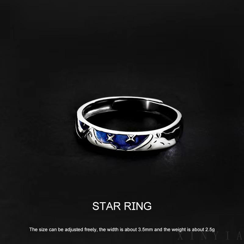 Cincin Jari Telunjuk Model Terbuka Desain Bintang Biru Untuk Pria