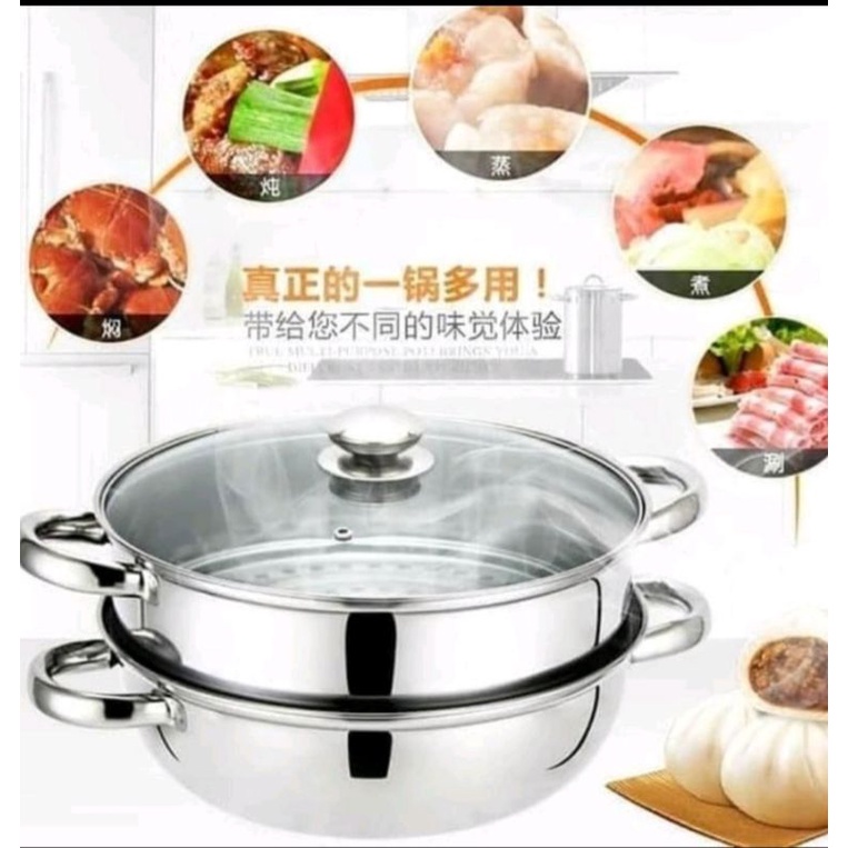 Panci susun stimer 2 susun kukus tutup kaca