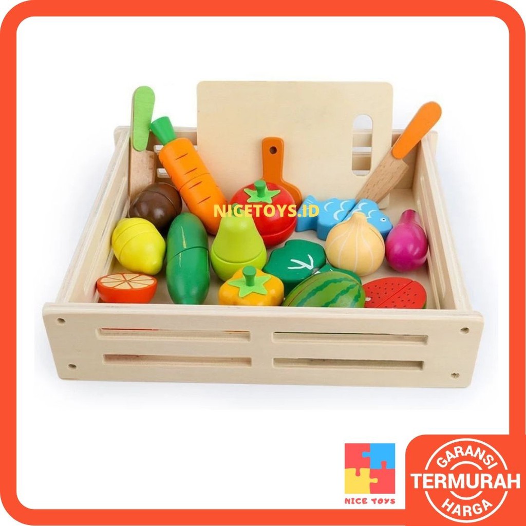 17Pcs Look At It Mainan Masak Masakan Wooden Toys Mainan Kayu Mainan Dapur Anak Perekat magnet