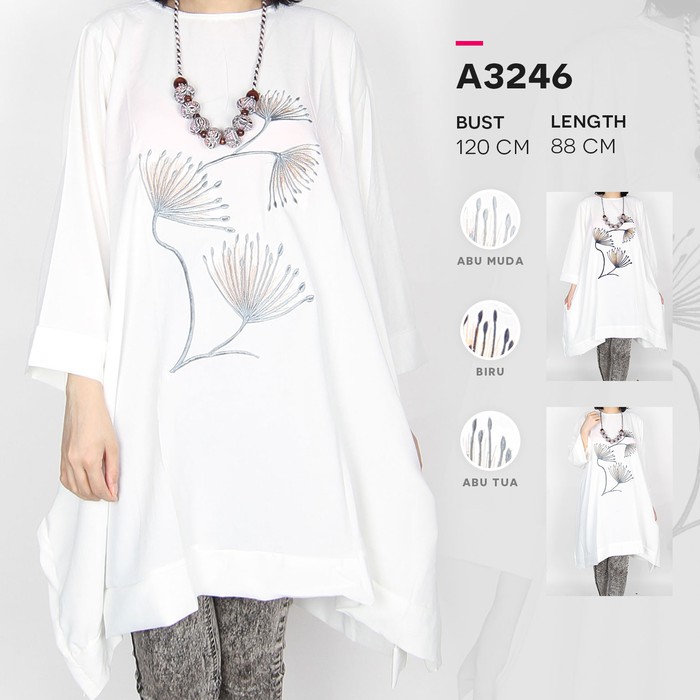 Terlaris now Maliju Tunik Jumbo Putih Bordir Waka Katun Silky - A3246 bh