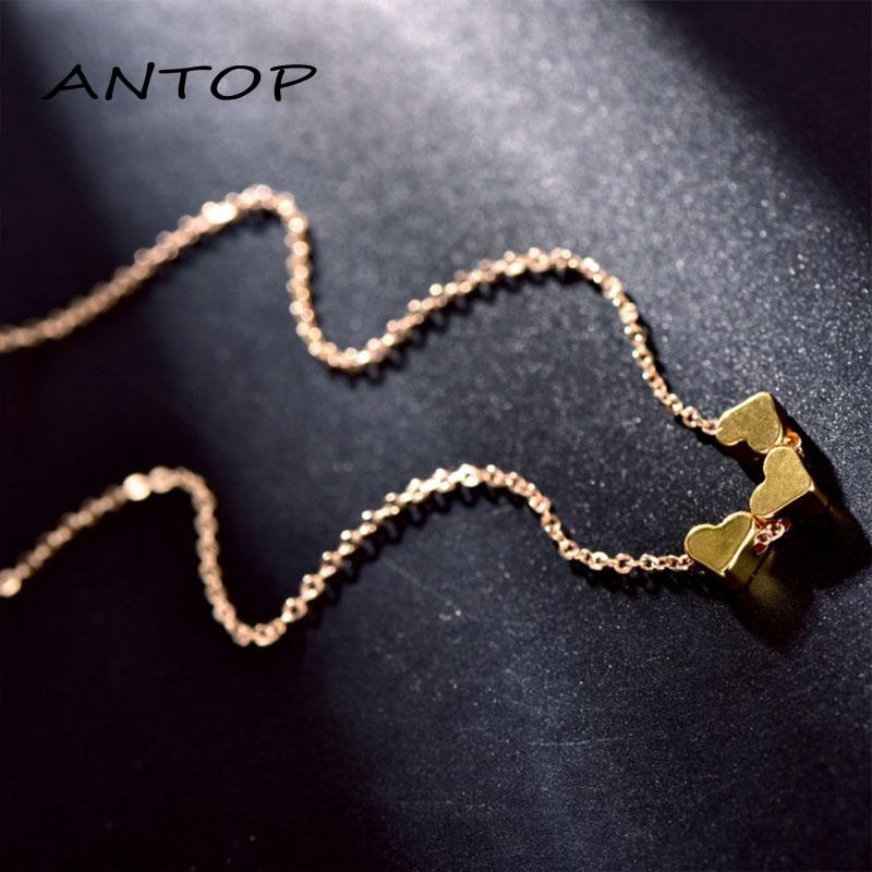 Kalung Rantai Liontin Hati Warna Rose Gold Gaya Korea Simple untuk Wanita ANTOP