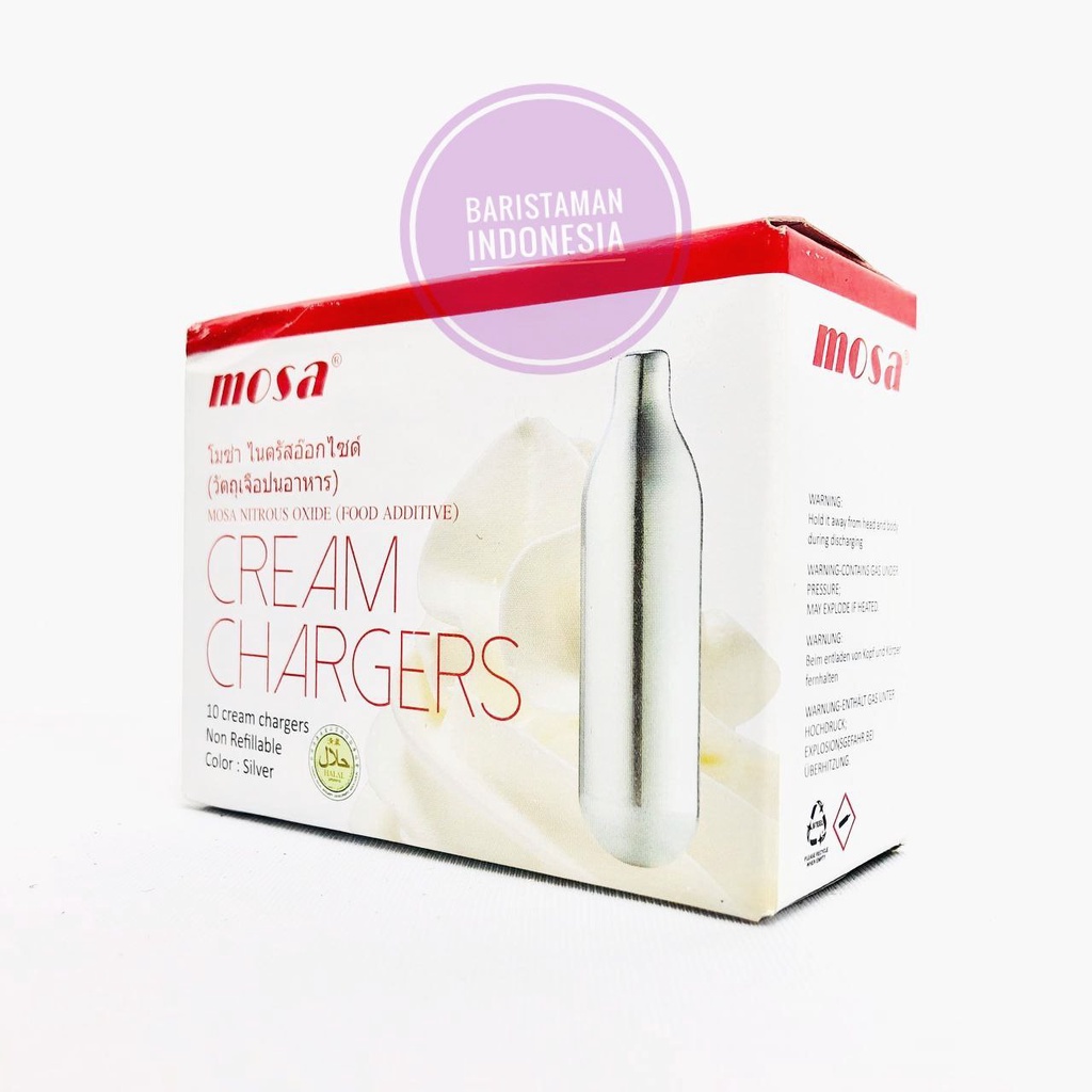 

Mosa Cream Mosa soda Charger Gas Refil Untuk Whipper Cream / Soda Siphon isi 10 pcs