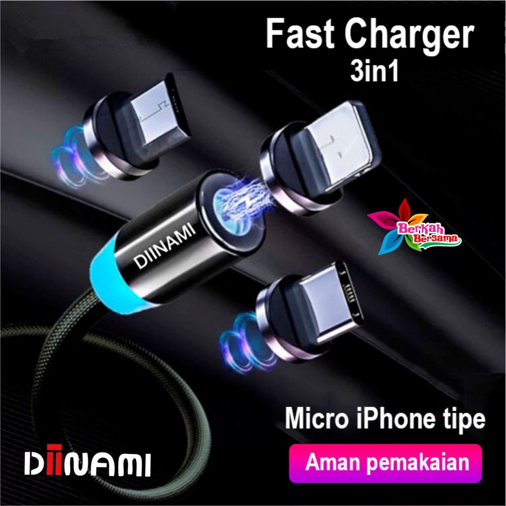 BM017 Kabel cable diinami charger Cashan magnetic 3in1 Micro i Pone tipe c fast charging 2.4A BB5678