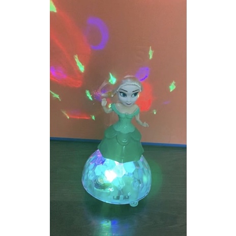 Mainan Baby Girl Boneka Bisa Berputar Frozen Hijau Smile Lampu Musik BS