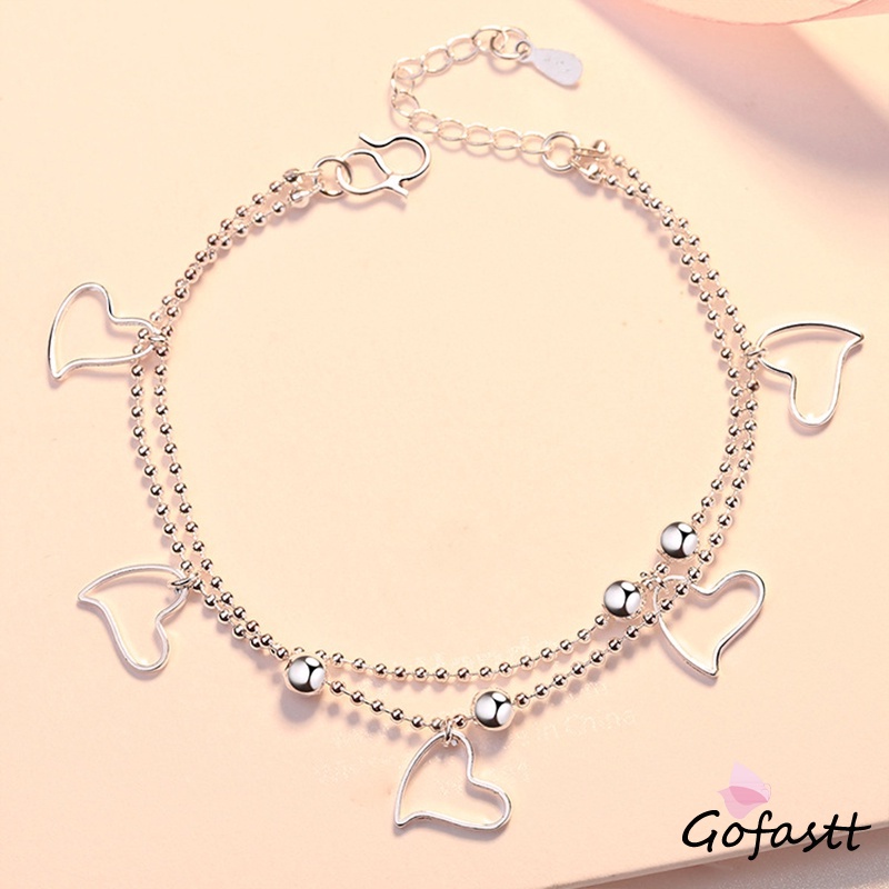 925 Perak Berbentuk Hati Rantai Gelang Bunga Bintang Liontin Korea Fashion Gelang Wanita Hadiah Ulang Tahun G-6