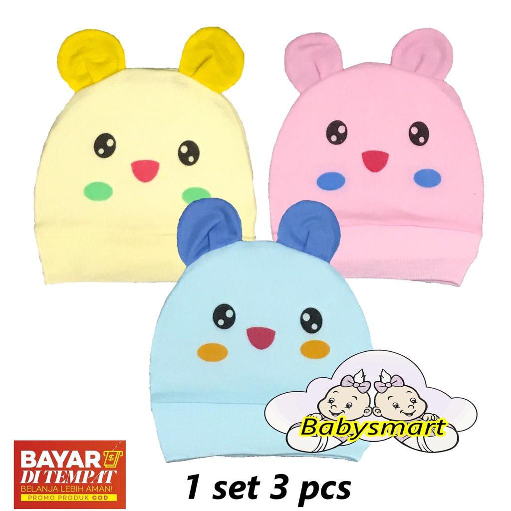 Babysmart - 3 PCS Topi Bayi / Anak Karakter motif CHICK Bahan Katub DK