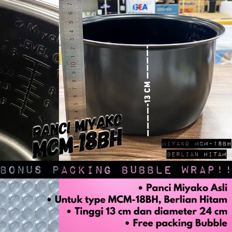 Panci Magic Com Miyako Asli untuk tipe 18BH TINGGI 13 CM MCM-18BH Berlian Hitam asli  Panci tebal