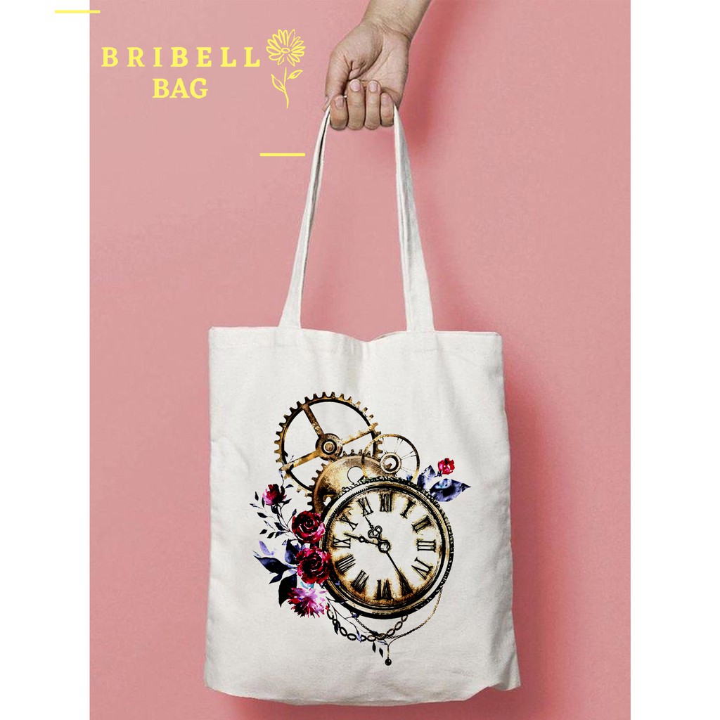 Tote Bag Kanvas Bergambar - Beautiful Time Clock